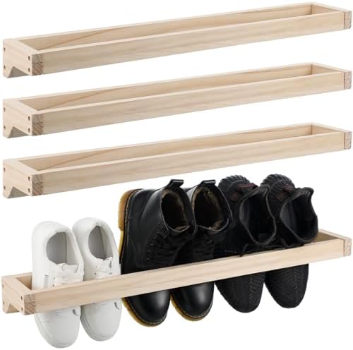 Wenqik 4 Pcs Wall Mounted Wooden Shoe Rack Wood Wall Hanging, Wood Color by Wenqik