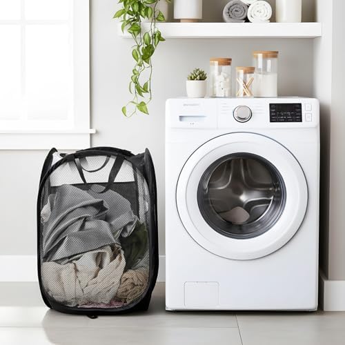 9Pcs Mesh Hamper Pop up Hampers for Laundry Foldable Laundry Basket with Sturdy Handles (Black/White/Blue) Dirty Clothes Baskets for Bedroom College Dorm Travel Storage - Image 6