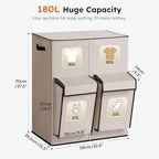 SOLEDI 180L Double Laundry Hamper with Lid and 2 Side Pockets, Dual Hamper - Image 5
