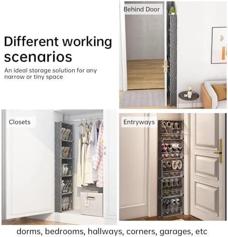 MAGINELS 5 Tier Shoe Rack Organizer with Cover, Slim Shoe Storage Cabinet, Behind The Door, Narrow Shoe Shelf for Closet, entryway, Black - Image 4