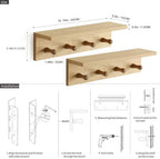 Entryway Coat Rack Hooks with Shelf, Sturdy Wooden Floating WallOrganizer Shelf with 4 Hooks siutable for Entrance, Mudroom, Kitchen, Bathroom,.etc(2pc-Oak Finish) - Image 4