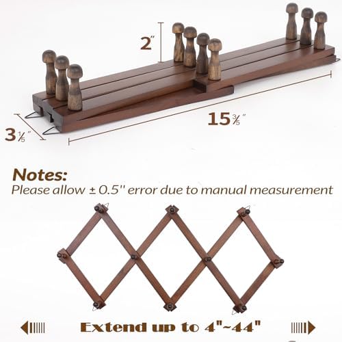 SCUNDA Wall Rack with 10 Hooks, Wooden Wall Expandable Coat Rack for Coat, Hats, Baseball Caps, Coffee Mug, Jewelry(Brown) - Image 6