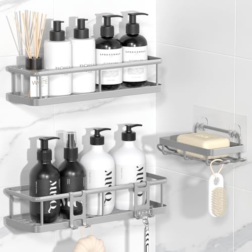 YASONIC Shower Caddy Adhesive, Rustproof Shower Organizer with Soap Holder, Large Capacity Shower Shelves for Inside Shower, No Drilling Bathroom Organizers and Storage for Home Decor（3 Pack Grey） by YASONIC