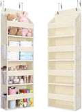 LAMU Over the Door Organizer, Large Capacity Behind the Door Storage with Clear PVC Windows, Heavy Duty Stuffed Animal Storage for Dorm Nursery Bedroom Closet Bathroom Pantry Shoes, 4 Tier Cream White by YourHome-OrganizationHelper