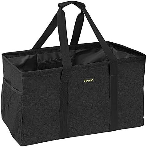 BALEINE Extra Large Utility Tote Bag with Reinforced Wire Frame, Reusable Grocery Bag for Shopping, Picnic (Black, 22''x12''x10'') by BALEINE