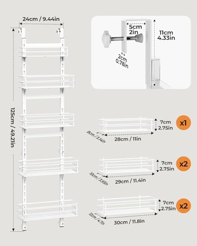 5-Tier Narrow Pantry Door Organizer,Over the Door Pantry Organizer,White - Image 2