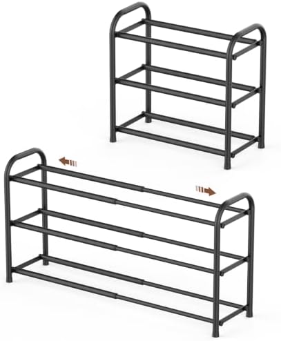 Gonfoam Expandable 3-Tier Shoe Rack for Closet and Entryway, Black by Gonfoam