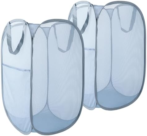 Upgraded 100L Extra Large Collapsible Laundry Baskets, 2 Pack XL Mesh Pop Up Laundry Hamper with Handles, Portable Travel Laundry Basket, Foldable Hamper. Grey. 2V by NairSnow