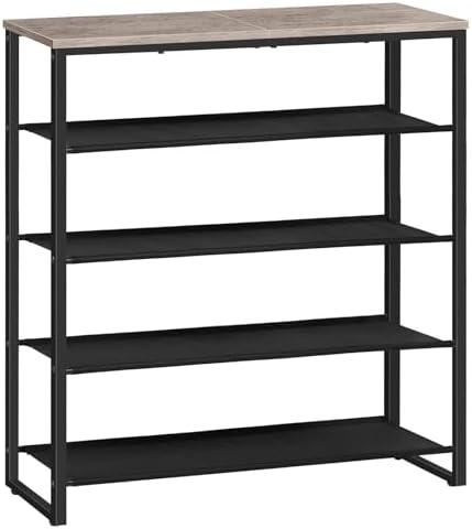 HOOBRO Shoe Rack, 5 Tier Shoe Storage Organizer with 4 Oxford Fabric Shelves and Top Panel, Holds 16-20 Pairs of Shoes, for Entryway and Closet, Industrial, Greige and Black BG50XJ01 by HOOBRO