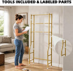 GloTika 3-Tier Over Toilet Storage, Anti-Tilt, 64" H, Gold - Image 7
