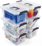 Storage Bins with Lids,7Qt Clear Stackable Storage Containers With Lids Buckle Latches.Perfect for LEGO, Crafts, Office Supplies, and Dorm Room Organization,6-Pack,ClearBlack by AREYZIN