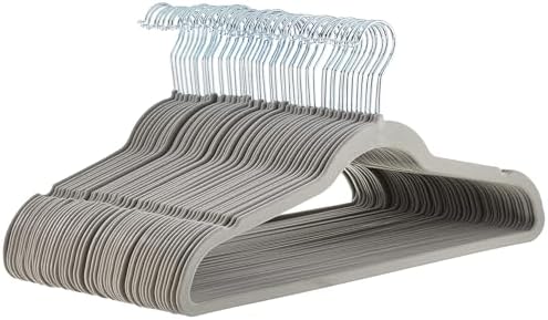 Amazon Basics Slim Velvet Non-Slip Space Saving Suit Clothes Hangers, Closet Organizer, Gray/Silver, 50-Pack by AmazonBasics