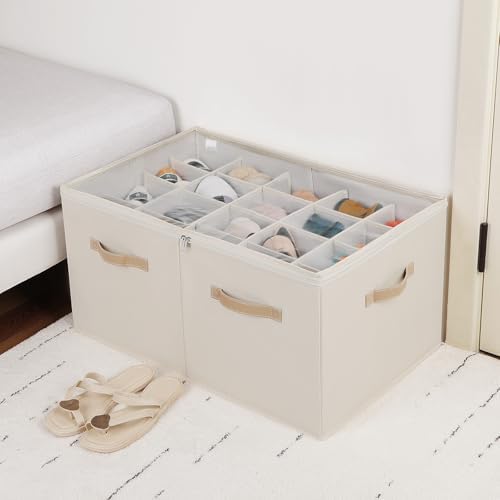 TOPIA HOME Shoe Organizer for Closet, Foldable Shoe Box with Adjustable Dividers and Clear Cover, Space Saving Shoe Storage Organizer Cabinet with Reinforced Handles, Fits 20 Pairs, Beige TP10Y - Image 5