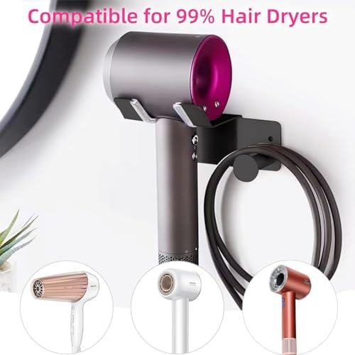 Hair Dryer Holder, Hair Dryer Holder Wall Mounted, Self Adhesive Blow Dryer Holder, Stainless Steel Hair Dryer Stand, Hairdryer Holder for Bathroom Black BANJEKT - Image 2
