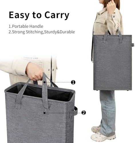 ZJL Narrow Laundry Hamper, Skinny Laundry Basket, 45L Dark Grey, 24" - Image 4