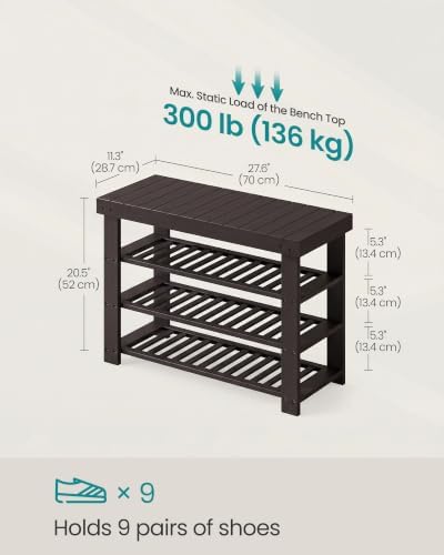 SONGMICS Bamboo Shoe Bench with Seat, 11.3 x 27.6 x 20.5 Inches - Image 3