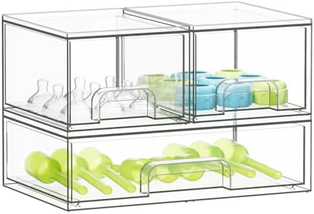 SpaceAid Bottle Storage Organizer Baby - Acrylic Bottles Station Organizer Container, Stackable Clear Drawers for Countertop, Vanity, Bathroom, Cabinet, Pantry Organization, 3 Pack, 2S1L, 7.8"H by SpaceAid
