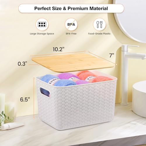 Ohmlove 4 Pack Storage Bins with Bamboo Lids,Stackable Box for Organization - Image 2