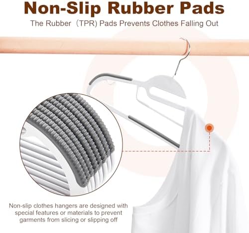 HOUSE DAY Slim Plastic Hangers with Non Slip Rubber Pads, 50 Pack, White | Space saving closet organizer, heavy duty S-shape, rubber grip pads help keep shirts, suits, coats, pants, skirts in place - Image 6