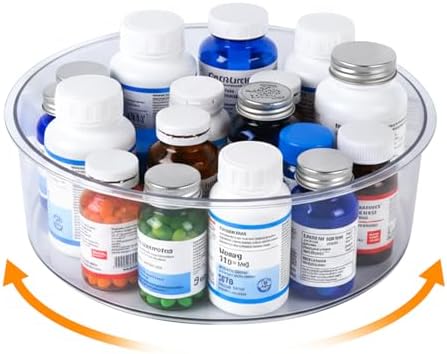 Medicine Bottle Organizer, Medicine Organizer for Cabinet, 10.24" Diameter, Transparent Lazy Susan Medicine Cabinet Organizer for Supplement Vitamin Pill Bottle Storage by Unknown