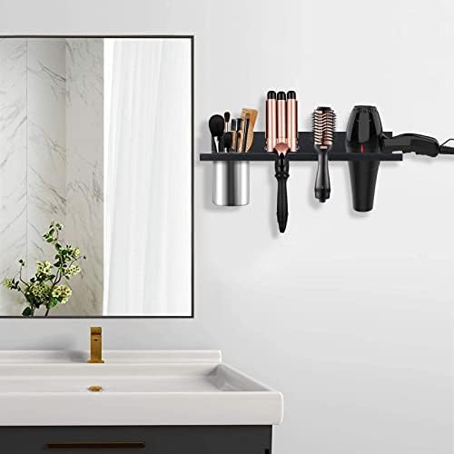 Hair Tool Organizer Wall Mounted - Wooden Dryer Holder, Blow Dryer Holder for Bathroom, Rustic Styling Tools Organizer for Flat Iron, Curling Wand, Hair Straighteners, Brushes, Black - Image 2