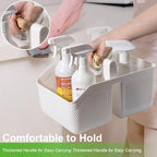 Plastic Shower Caddy Portable Shower Basket with Bamboo Handle, White - Image 4