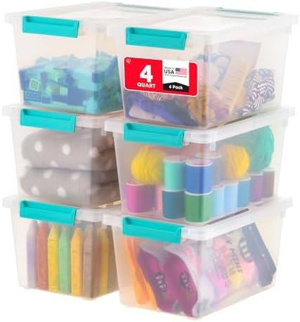 IRIS USA Storage Bins with Lids |Made in USA| 4 Qt - (6-Pack) - Clear by IRISUSA