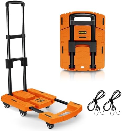 Voipvvii Folding Hand Truck500lbs, Portable Heavy Duty Dolly Cart, 6 Wheels Collapsible Luggage Cart with 2 Elastic Ropes - Compact Trolley Cart for Easy Moving - Ideal Hand Cart for Travel and More by VoipvviiDirect