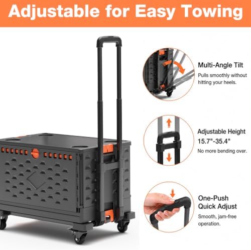 2 in 1 Folding Hand Truck Dolly Cart with Basket Collapsible Portable Hand Truck 330LBS Capacity, Telescoping Handle, Heavy Duty Utility Cart Lightweight & Compact for Easy Transport & Storage, Black - Image 4