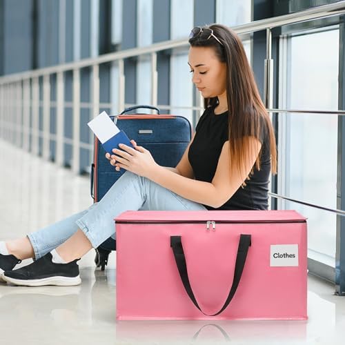 6 Pack Extra Large Heavy Duty Moving Bags with Reinforced Zipper & Wide Carrying Handles, Durable Storage Totes for Clothes Packing, College Dorm, Travel & Home Organization, Pink - Image 6