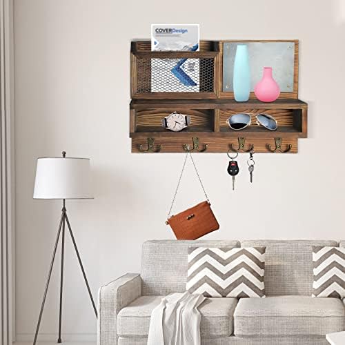 Key Holder for Wall, Mail Organizer Wall Mount with Key Hooks and Wallet Holder, Sunglasses Storage and Dog Leash Hanger, Decorative with 4 Double Hooks and Chalkboard - Image 6