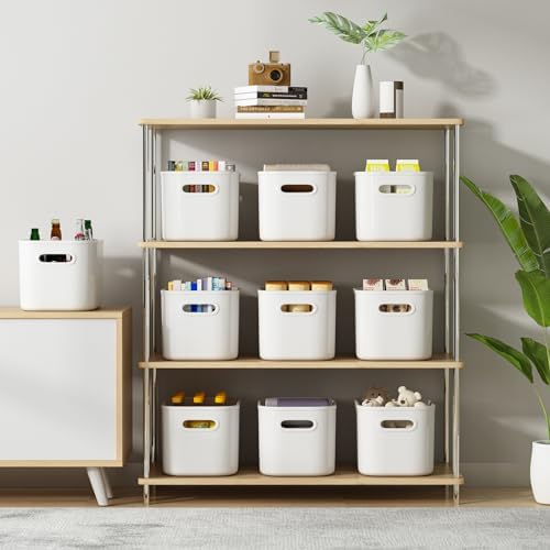 6 Pack White Storage Bins with Lids Stackable Storage Container for Organizing, Small Storage Boxes with Handle for Shelves, Cute Organizer Bins for Craft, Snacks, 9.85x6.9x5.7 inch - Image 3