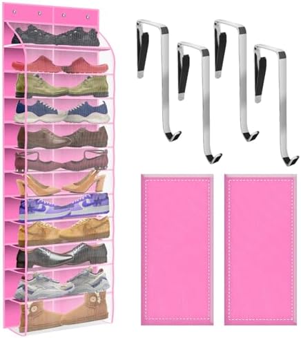 PAULONE 12 Pocket Over the Door Shoe Organizer,Reusable Breathable Large Mesh Bag Men's & Women's Sneaker Organizer,Shoe Organizer for Kids,Hanging Shoe Storage Hanging Bag (Pink) by Unknown