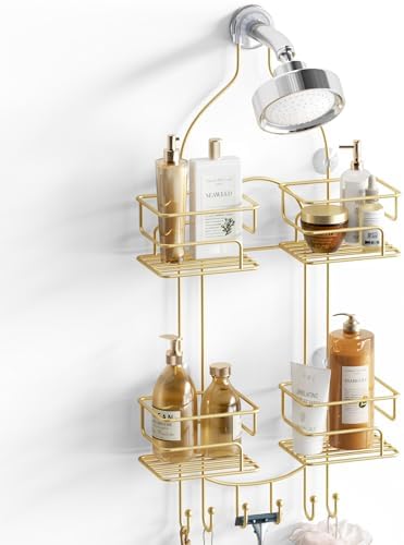 SRIWATANA Shower Caddy Hanging, Shower Organizer with Razor Hooks, Gold by SRIWATANA