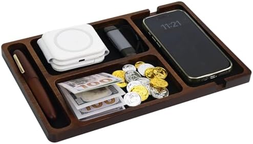 MultiBey Acacia Wood Valet Tray for Men Women, Nightstand Desk Organizer by MultiBey