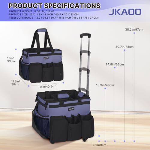 JKAOO Large Rolling Cleaning Caddy Bag with Detachable Trolley, Denim Blue - Image 2