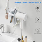 Hair Dryer Holder Wall Mounted,Blow Dryer, Curling Iron, Straightener Holder 3 in 1 Bathroom Metal Hair Tool Organizer Rack-Matte White-2 - Image 6