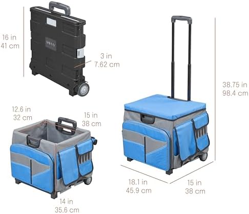 Folding Mobile Utility Cart, Canvas Organizer Bag, Blue/Grey - Image 2