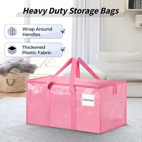 16 Pack Extra Large Clothes Storage Bins with Lids, Moving Bags, Pink | Storage Bags with Reinforced Handles & Heavy-Duty Zippers, Moving Boxes Totes for Clothes Packing, Dorms, College Supplies - Image 4