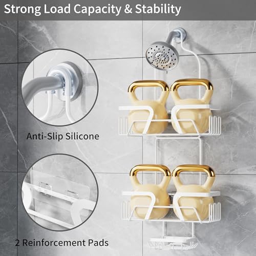 DAOYA White Shower Organizer Hanging - 2 Over The Shower Head Caddies + Soap Dish, Stainless Steel Rust-Free Bath Organizer - Image 4