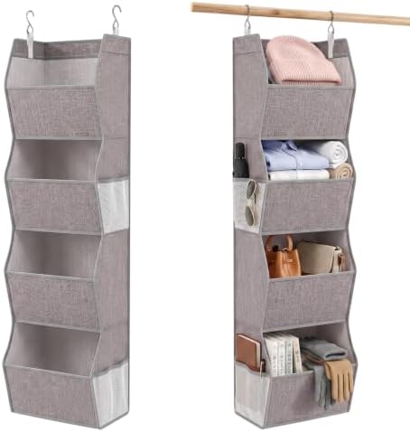 Libeder 4 Shelf Hanging Closet Organizer and Storage, Heather Grey | Anti-Sagging Closet Hanging Shelf with Mesh Side Pockets, Space-saving Fabric Hanging Storage Bins for Cloths with Hooks by Libeder