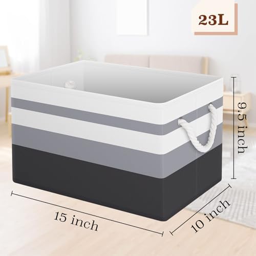 Fab totes Storage Bins 3-Pack, Foldable Storage Baskets for Organizing Toys, Books, Shelves, Closet, Large Storage Box with Rope Handles, Sturdy Organizer Bins,Gradient Grey - Image 2