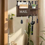 Rustic Wall Key Holder with Shelf & Hooks - Mail Organizer for Entryway | Wooden Key Rack for Keys, Coats, Dog Leash - Brown - Image 5