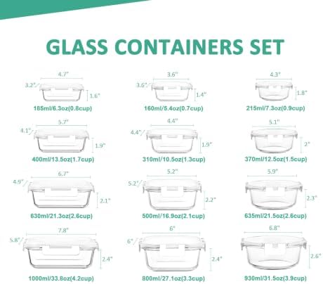 KOMUEE 24 Pieces Glass Food Storage Containers Set, White - Image 2