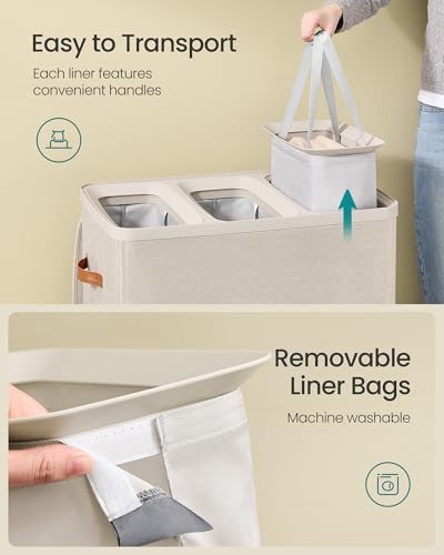 SONGMICS Laundry Basket, 190L Laundry Hamper with Lid, 3 Removable Bags - Image 5