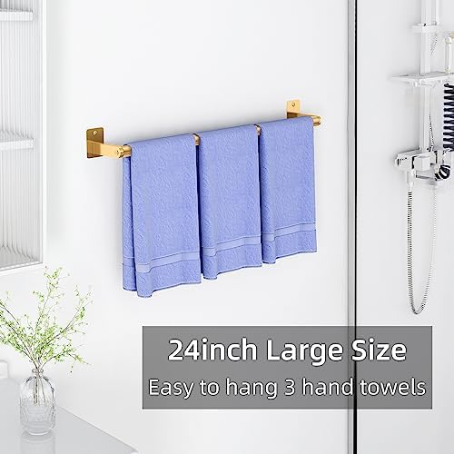 Bathroom Towel Bar, 24 Inch Towel Racks for Bathroom Wall Mounted, Heavy Duty Bath Hand Towel Holder Organizer, Modern Home Decor Towel Rod Bathroom Hardware Accessories, Gold - Image 5