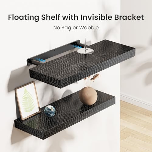 Amada 15.7" Floating Shelves for Wall Decor & Storage, Set of 3, Black - Image 4