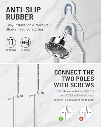Adjustable Shower Caddy Hanging for Handheld Showerheads - Never Rust Shower Hanging Organizer, Upgraded Bathroom Shower Rack with Soap Basket, Hooks and Toothbrush Holder (Silver) - Image 6