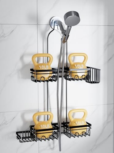 KEGII Shower Caddy Hanging for Handheld Showerheads, Rustproof Hanging Shower Organizer with Soap Dish, Toothbrush Holder and Hooks, Over Showerhead Caddy for Bathroom by KEGII