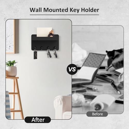 Nekon Key Holder Wall Mount, 8.5 Inch Small Wooden Wall Organizer, Black - Image 5